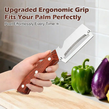 ❤️‍🔥Wooden-Handled Stainless Steel Sharp Peeler with Built-In Bottle Opener