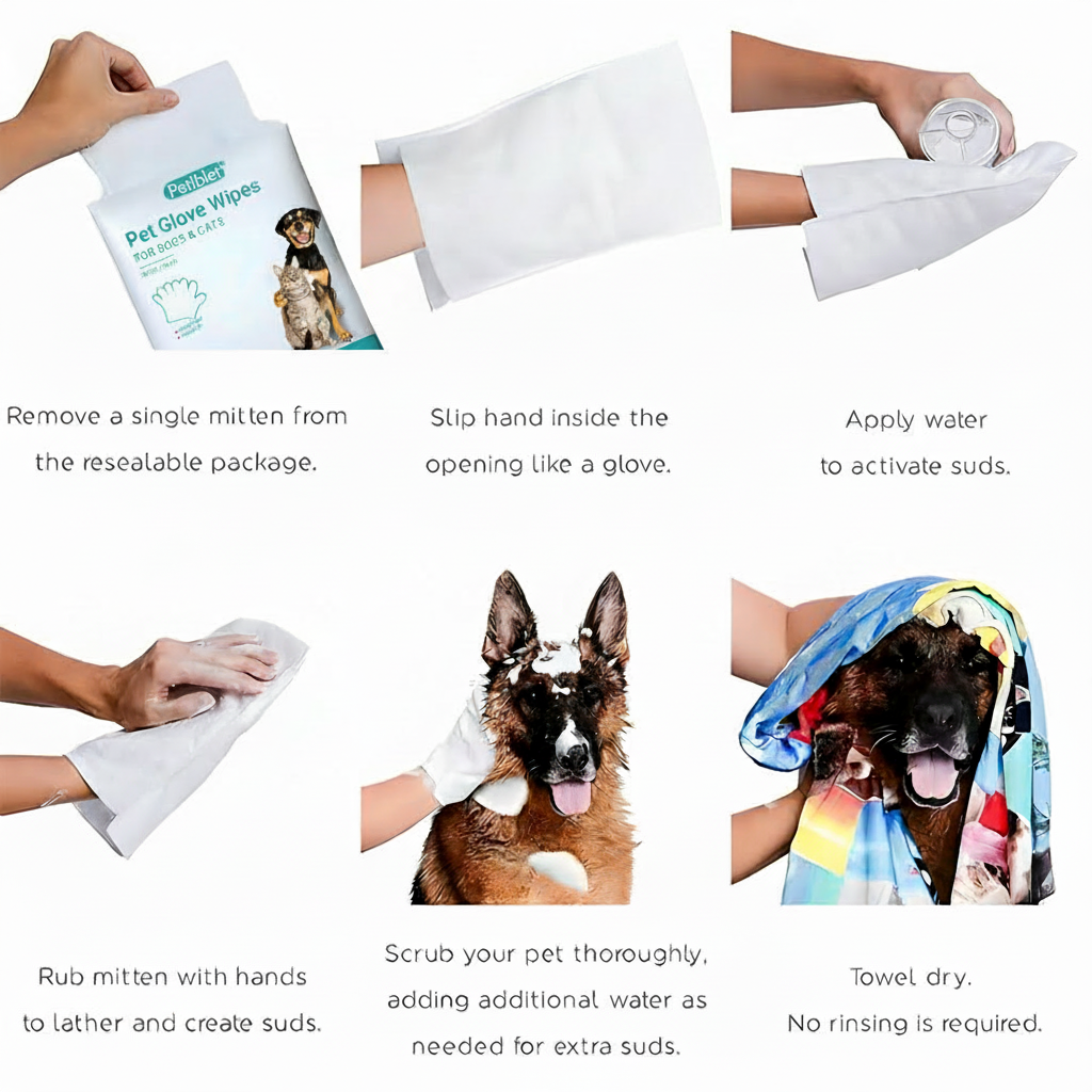 Petiblet™  Rinse-Free Dog Shampoo Mitts – Hypoallergenic Pet Bath Wipes