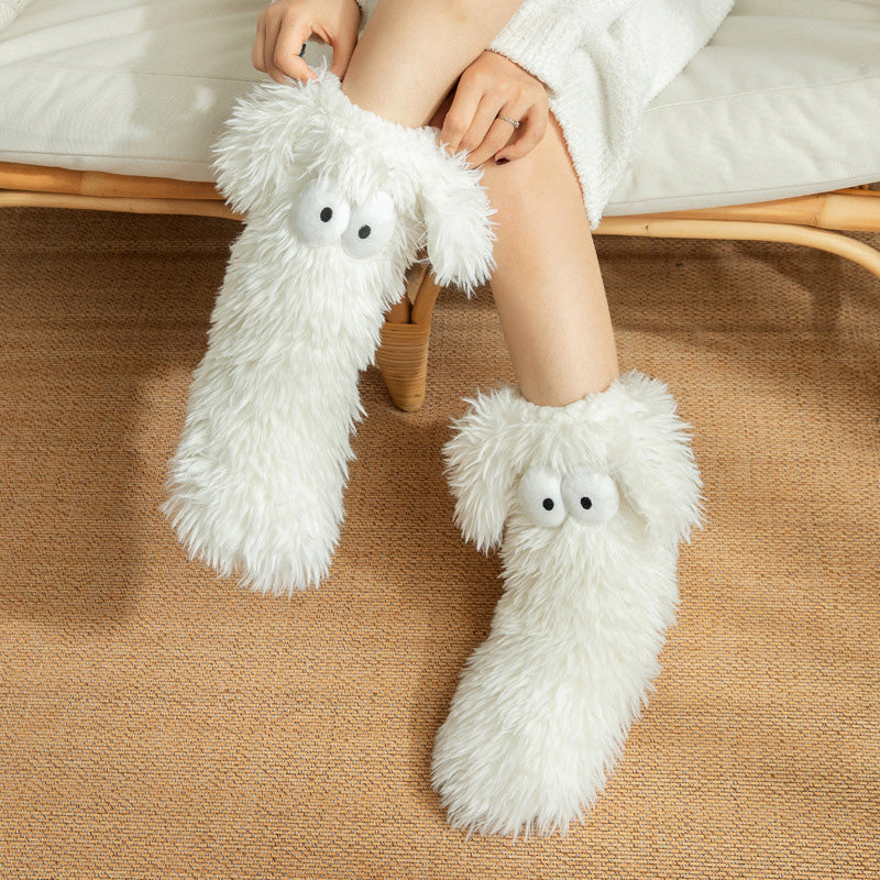 Women's Plush Slippers Socks Floor Socks Winter Home Indoor Thickened Fleece-Lined Anti-Slip Adult Women's Plush Snow Socks Shoe Covers