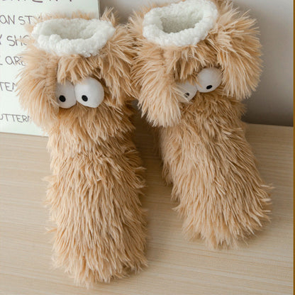 Women's Plush Slippers Socks Floor Socks Winter Home Indoor Thickened Fleece-Lined Anti-Slip Adult Women's Plush Snow Socks Shoe Covers