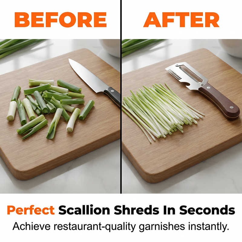 🔪 3-in-1 Scallion Shredder & Peeler – ⚡Shred, Peel, Open Bottles – One Tool🏆