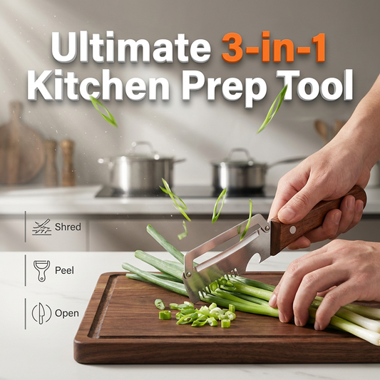 🔪 3-in-1 Scallion Shredder & Peeler – ⚡Shred, Peel, Open Bottles – One Tool🏆