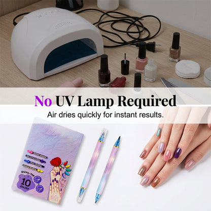💅🎨 10-Color Dual-Tip Nail Art Marker Set – Fine & Bold Pens for Easy DIY Nail Designs