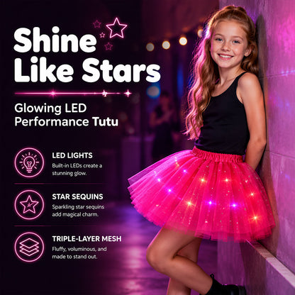 LED Light Up Sequin Tutu Skirt Star Mesh Princess Skirt for Girls and Adults