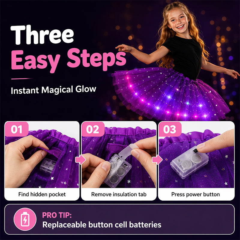 LED Light Up Sequin Tutu Skirt Star Mesh Princess Skirt for Girls and Adults