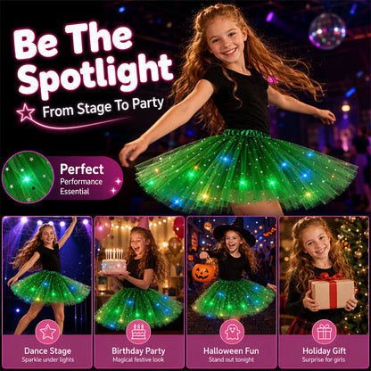 LED Light Up Sequin Tutu Skirt Star Mesh Princess Skirt for Girls and Adults