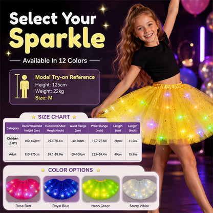 LED Light Up Sequin Tutu Skirt Star Mesh Princess Skirt for Girls and Adults