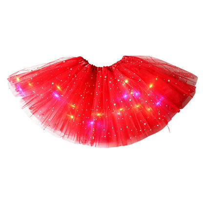 LED Light Up Sequin Tutu Skirt Star Mesh Princess Skirt for Girls and Adults