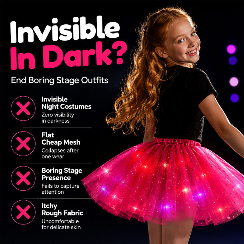 LED Light Up Sequin Tutu Skirt Star Mesh Princess Skirt for Girls and Adults