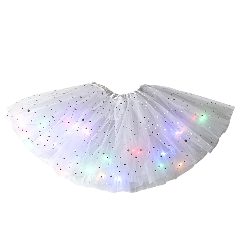LED Light Up Sequin Tutu Skirt Star Mesh Princess Skirt for Girls and Adults