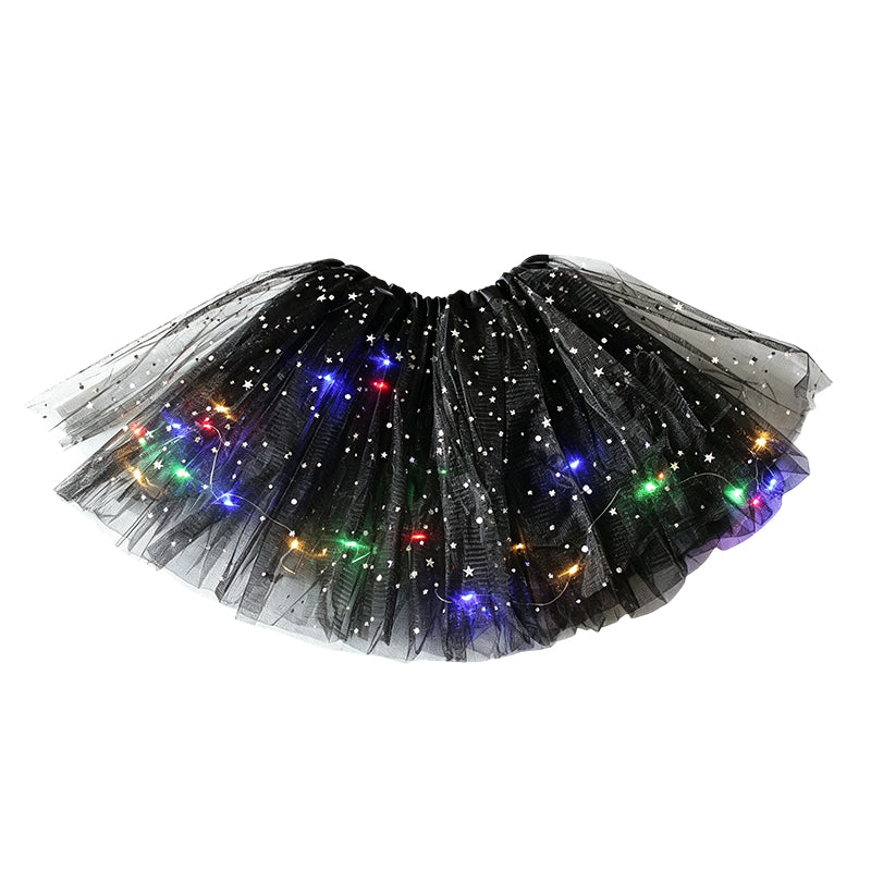 LED Light Up Sequin Tutu Skirt Star Mesh Princess Skirt for Girls and Adults