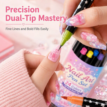 🎁24 Shades Dual-Tip Nail Art Marker Kit, Quick-Dry Painting Pens For DIY Nail Designs💅