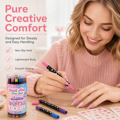 🎁24 Shades Dual-Tip Nail Art Marker Kit, Quick-Dry Painting Pens For DIY Nail Designs💅