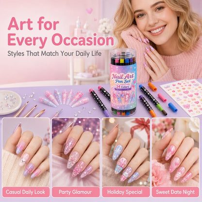🎁24 Shades Dual-Tip Nail Art Marker Kit, Quick-Dry Painting Pens For DIY Nail Designs💅