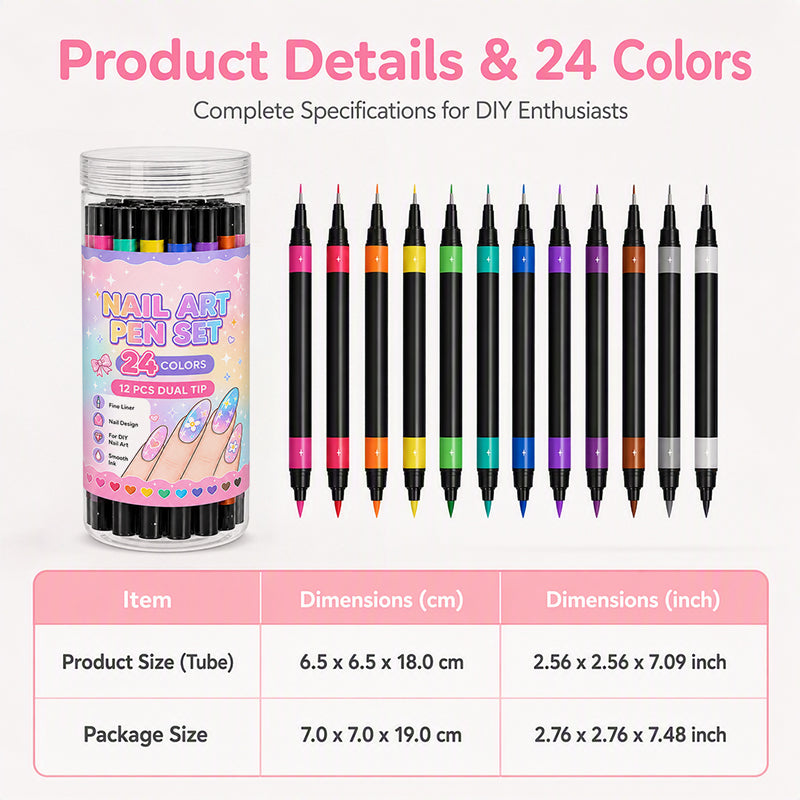 🎁24 Shades Dual-Tip Nail Art Marker Kit, Quick-Dry Painting Pens For DIY Nail Designs💅