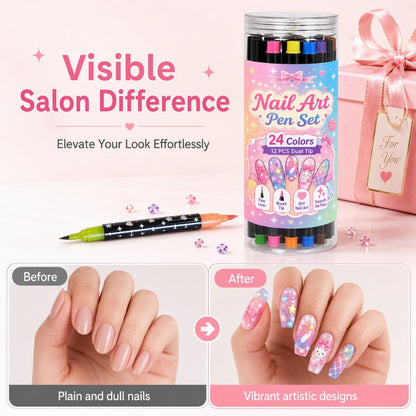 🎁24 Shades Dual-Tip Nail Art Marker Kit, Quick-Dry Painting Pens For DIY Nail Designs💅