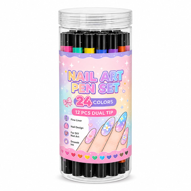 🎁24 Shades Dual-Tip Nail Art Marker Kit, Quick-Dry Painting Pens For DIY Nail Designs💅