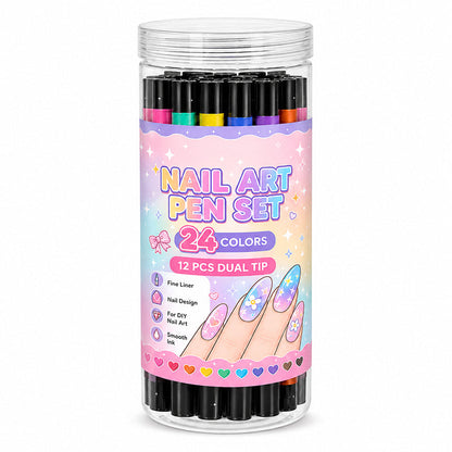 🎁24 Shades Dual-Tip Nail Art Marker Kit, Quick-Dry Painting Pens For DIY Nail Designs💅